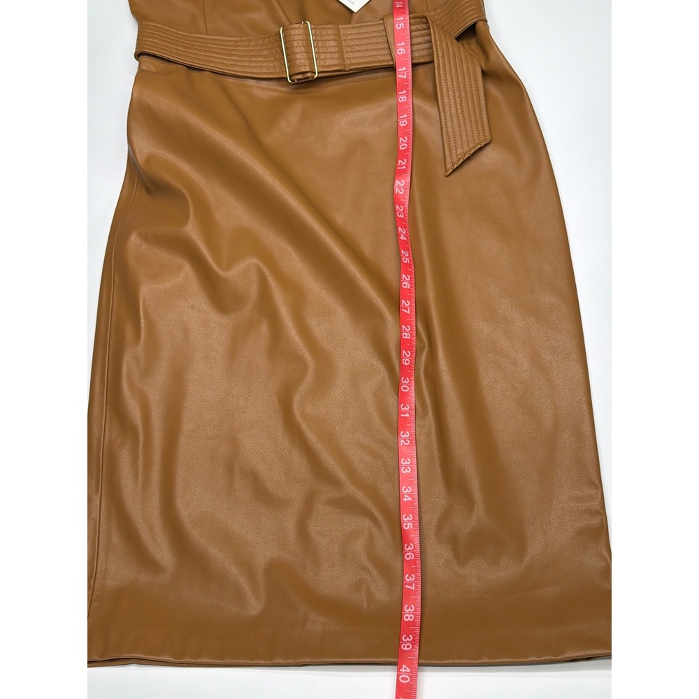 Calvin Klein Womens Faux Leather Belted Sheath‎ Dress Cognac Brown Size 8 - Picture 5 of 13